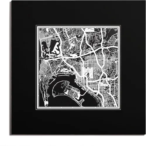 Vista 43 de O3 Design Studio San Diego, CA Paper Cut Map Matted Grey 20x20 in Paper Art