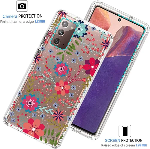 Vista 2 de Funda para Galaxy Note 20 5G, Samsung Note 20 para niñas, bonita funda floral de TPU transparente a prueba de golpes, funda protectora para Samsung
