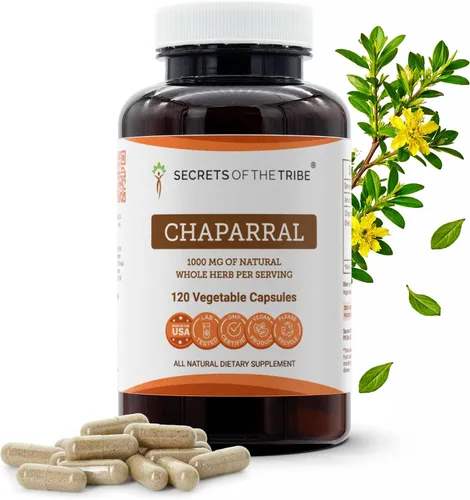 Vista 6 de Secrets of the Tribe Chaparral 60 Cápsulas, 1000 mg, Chaparral (Larrea tridentata) Hoja seca y Flor (60 Cápsulas)