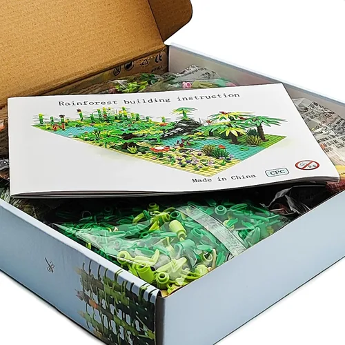 Vista 5 de ZHX Rainforest Jungle Bridge - Juguetes de bloques de construcción con 2 placas base (10 x 10 pulgadas cada uno) ladrillos de jardín, accesorios