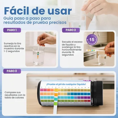 Vista 5 de Tiras de prueba de pH 0-14 200 tiras universales para pruebas de pH rápidas y precisas Papel de tornasol para agua, piscinas, kombucha