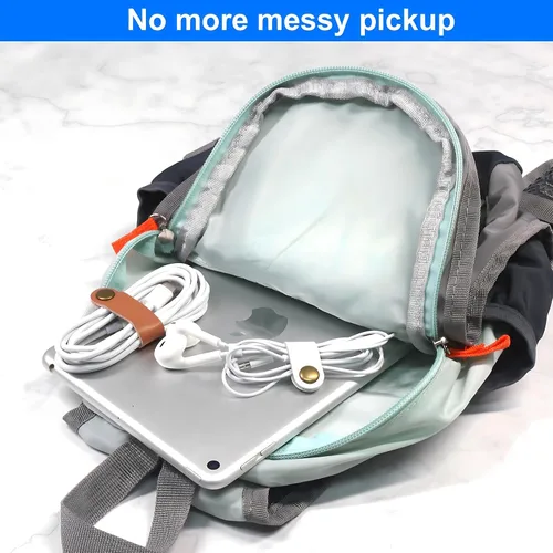 Vista 7 de Coideal - Organizador de cables de cuero, 20 piezas para cables de auriculares, reutilizables, USB, con clips de cable a presión para teléfono Blanco