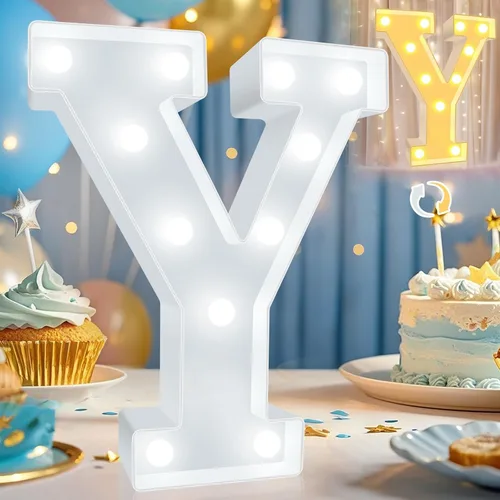 Vista 13 de Pooqla Letras con luces LED de marquesina, letras decorativas iluminadas en blanco cálido y blanco frío, letras del alfabeto iluminadas para niños