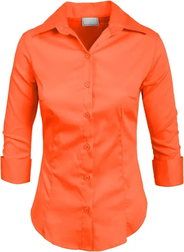 Vista 27 de NE PEOPLE Camisa de oficina con botones y manga 3/4 a medida para mujer