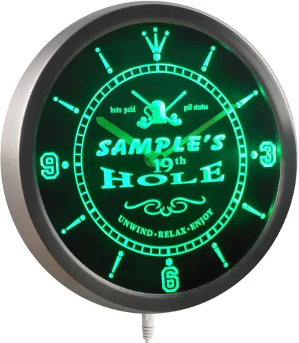 Vista 4 de ADVPRO ncpi-tm Golf 19th Hole - Reloj de pared LED de neón con letrero de cerveza, barra de nombre personalizado