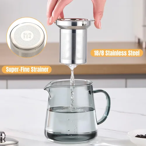 Vista 6 de PARACITY Estufa de vidrio de 32 onzas, tetera transparente de borosilicato con infusor extraíble de acero inoxidable 18/8, tetera de hojas sueltas
