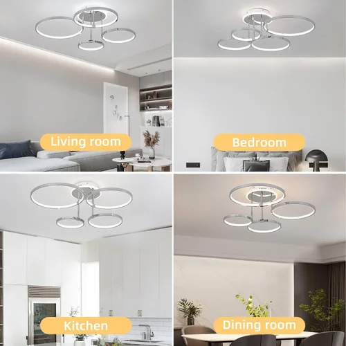 Vista 6 de CANEOE Lámpara de techo LED moderna, lámpara de techo regulable con control remoto, lámpara de techo redonda cromada empotrada para sala de estar