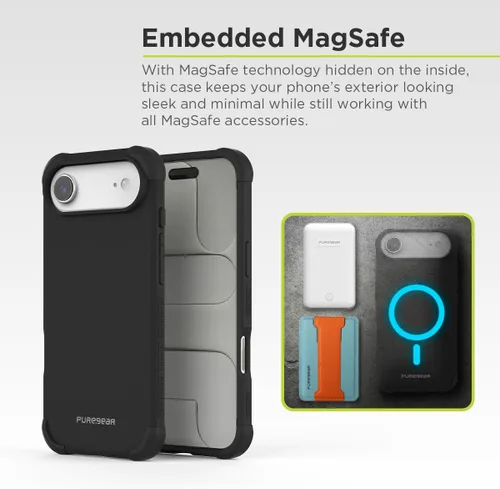 Vista 3 de PureGear Funda para Apple iPhone Air (2025), funda magnética de protección probada y aprobada por militares, compatible con MagSafe resistente Negro