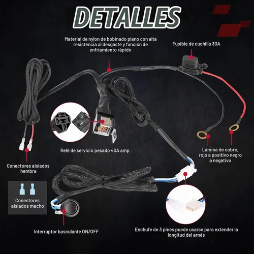 Vista 3 de OFFROADTOWN - Arnés de cableado, kit de arnés de cableado de 1 cable resistente para luces antiniebla, barra de luz de trabajo LED, vainas LED de 12