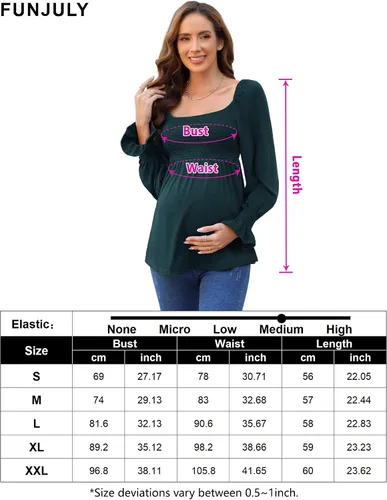 Vista 6 de Camisas de maternidad para mujer, cuello cuadrado, manga larga abombada, linda, casual, blusas, ropa de otoño