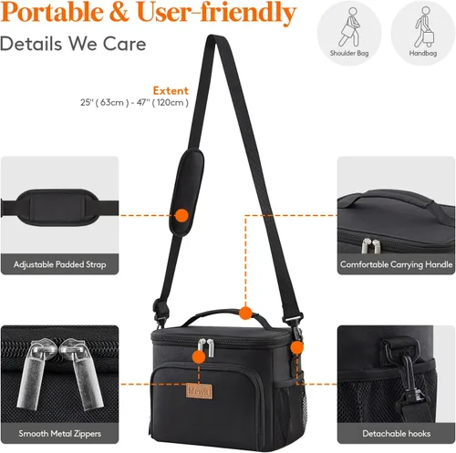 Vista 6 de Lifewit Bolsa de almuerzo reutilizable aislada, portátil, congelable, suave Negro