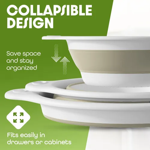 Vista 4 de Gevoli Colador plegable grande 2 en 1 con base autodrenante, colador de alimentos de drenaje lateral de plástico para borde del fregadero de cocina