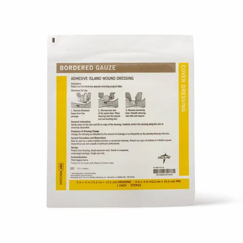 Vista 2 de Medline Gasa con bordes, 6" x 6" adhesivo isla herida apósito, estéril, 15