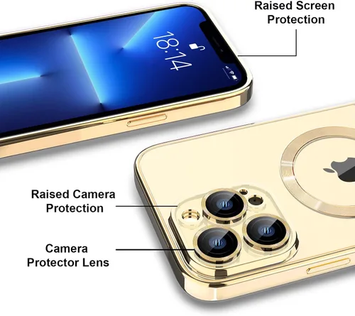 Vista 4 de Magsafe - Funda para iPhone 12 Pro Max, funda magnética transparente para teléfono con protector de pantalla y cubierta de cámara, funda galvanizada