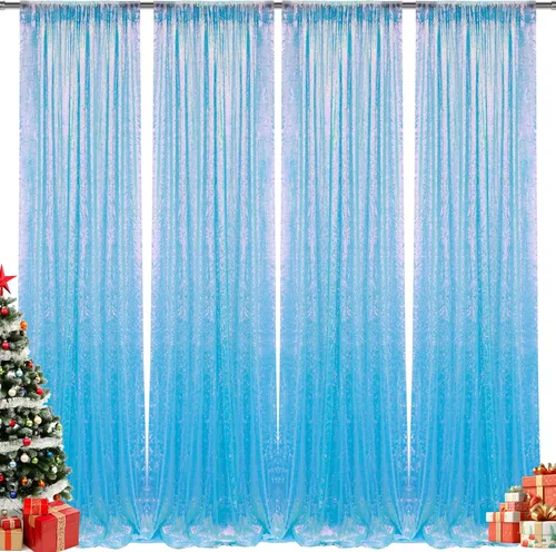 Vista 31 de 2 paneles de cortinas de fondo de lentejuelas verdes de 8 pies, cortinas de fondo de fotografía con purpurina para decoración de Navidad, boda