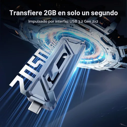 Vista 2 de Unidad USB SSD externa de 1 TB, 2050 MB/s USB-C y USB-A SSD portátil -F955
