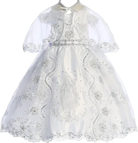 Vista 7 de Virgen María Bordado Bebé Niño Niña Iglesia Bautizo Vestido Blanco