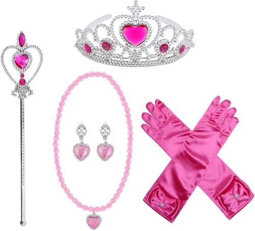 Vista 2 de Princess Costume Birthday Party Dress For Toddler Girls With Gloves,Crown,Wand,Necklace