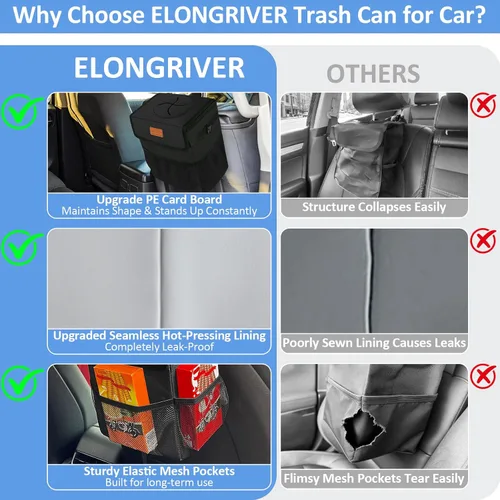 Vista 5 de ELONGRIVER - Basurero para asiento trasero o delantero de automóvil, a prueba de fugas, bonita bolsa de basura para vehículos utilitarios