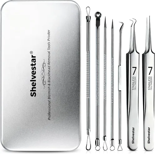 Vista 8 de Kit de herramientas para reventar espinillas, kit de 7 piezas de extractor de espinillas con caja para eliminar rápida y fácilmente espinillas