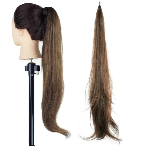 Vista 15 de IMISSU Extensión de pelo Cola de caballo Cabello flexible Colas de caballo Postizos (Negro)