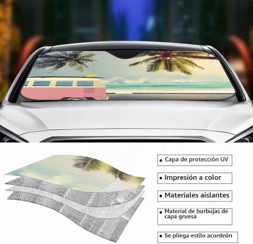 Vista 5 de Parasol plegable para parabrisas de automóvil de playa, visera solar para ventana delantera, cubierta de protección solar para automóvil, camión