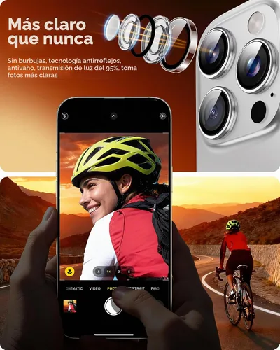 Vista 4 de TOCOL Protector de lente de cámara para iPhone 15 Pro Max/Protector de lente de cámara para iPhone 15 Pro de vidrio templado HD individual