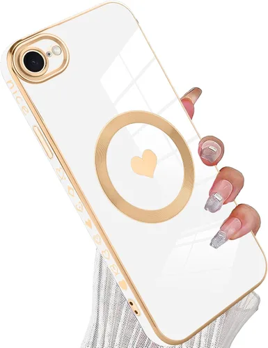 Vista 11 de tharlet Funda Magnética para iPhone 11 [Compatible con Magsafe] Lindo Corazón de Amor de Lujo Chapado Borde Dorado Parachoques con Lente de Cámara
