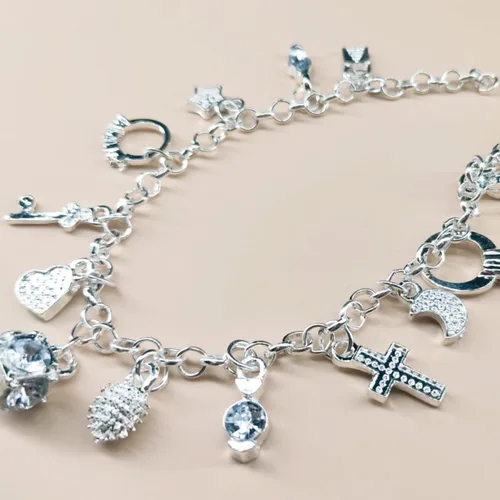 Vista 2 de Dicomeng Pulseras de plata de ley para mujer, pulseras de plata de ley para mujer, pulseras de dije para adolescentes, joyas de plata, Sin gemas.