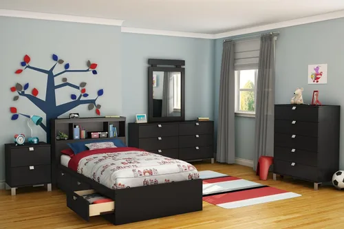 Vista 2 de South Shore Spark Mates - Cama con cajones, individual, color negro puro