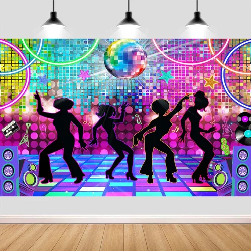 Vista 8 de Decoración de fiesta de discoteca de 5 x 3 pies, telón de fondo de discoteca, fiesta retro brillante de los años 70, 80 y 90, fondo de baile