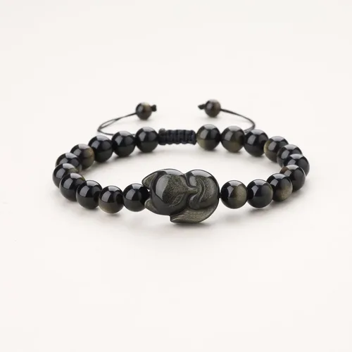 Vista 3 de COAI Pulsera de zorro de piedra de obsidiana dorada para hombre y mujer