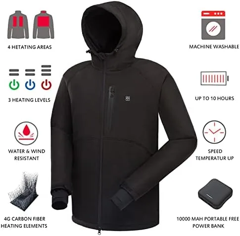 Vista 3 de IHAYNER Chaqueta térmica suave para hombre con batería, abrigo de invierno cálido con doble cremallera, múltiples bolsillos, impermeable