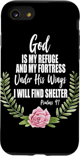Vista 18 de God is My Refuge Christian Bible Psalms 91 Floral Case for iPhone 17