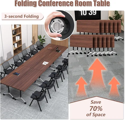 Vista 3 de Paquete de 4 mesas de conferencias plegables, mesa de entrenamiento móvil Walnut 1