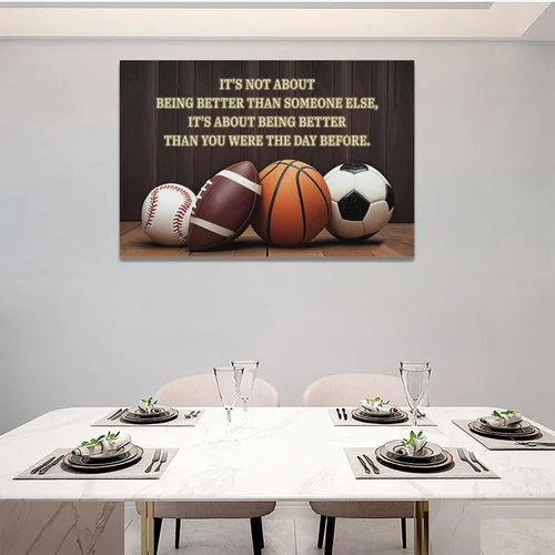 Vista 2 de Arte de pared de baloncesto y fútbol, fotos de béisbol, fútbol, decoración de pared, citas inspiradoras, impresiones de pintura en lienzo