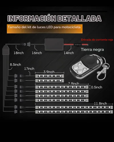 Vista 5 de SUNPIE Kit de luces de tira RGB de 8 piezas para motocicleta