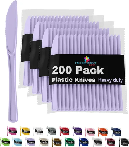 Vista 20 de Party Solids - Cuchillos de plástico negro, 200 piezas, cuchillos negros, utensilios desechables, juego de cubiertos de plástico resistente