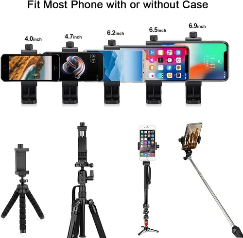 Vista 6 de Adaptador de montaje de trípode para teléfono celular, soporte universal para teléfono, abrazadera ajustable, soporte giratorio de 360 grados, clip