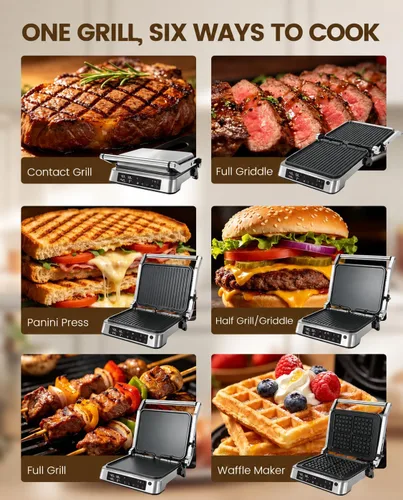 Vista 7 de Prensa Panini 6 en 1 y parrilla interior, sandwichera Plateado (sliver)
