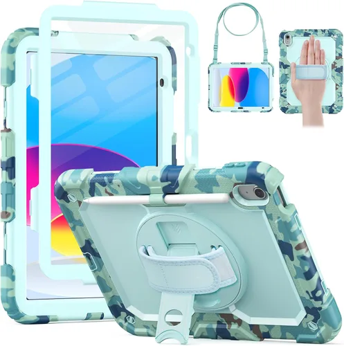 Vista 15 de HXCASEAC - Funda para iPad A16 de 11ª/10ª generación, protección resistente, con protector de pantalla, soporte para lápiz, soporte giratorio