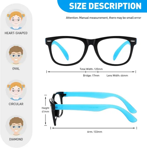 Vista 6 de DYLB Lentes de bloqueo de luz azul para niños y niñas, paquete de 2, anteojos de computadora para niños de 3 a 9 años, antiluz azul y dolor de Negro
