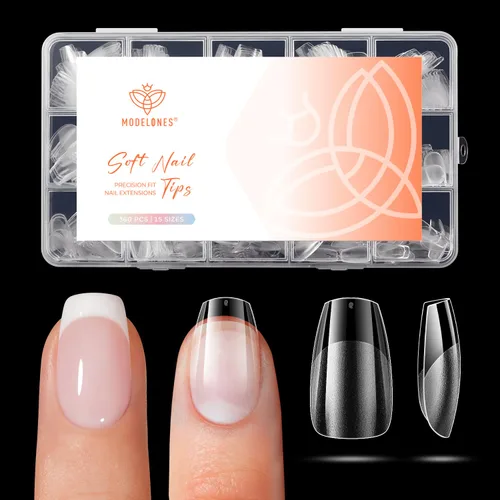 Vista 19 de Modelones Puntas de uñas cortas de almendra, 360 unidades, transparentes