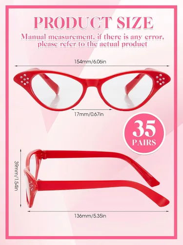 Vista 2 de Kanayu 35 pares de anteojos de los años 50 a granel para gatos de los años 50, gafas de disfraz para fiesta de Sock Hop de los años 50, decoraciones