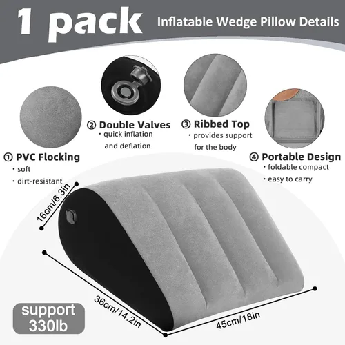Vista 7 de Almohada inflable de cuña, almohada de apoyo lumbar, almohada de cuello para piernas para dormir, almohada inflable de viaje, almohada de rodilla