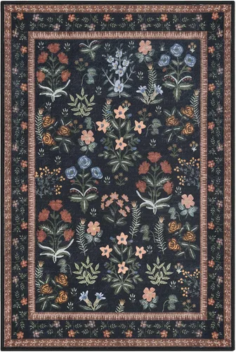 Vista 8 de Lansny Alfombra bohemia de 2 x 3 pulgadas, lavable, color negro, azul marino, floral, alfombra de cocina, alfombra de área pequeña de lana