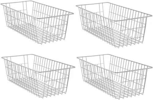 Vista 13 de SANNO Organizador de cesta para congelador, divisor de almacenamiento de alambre de metal para refrigerador, contenedores domésticos con asas