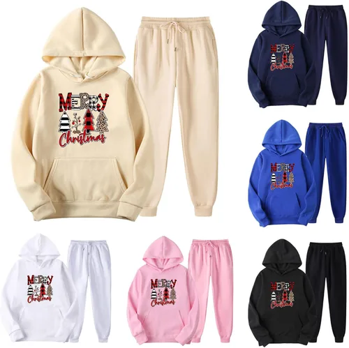 Vista 2 de 2 Piece Sets for Women Funny Xmas Printed Hoodies Fashion Loose Fit Sweatpants Outfits Casual Cozy Sweatsuit