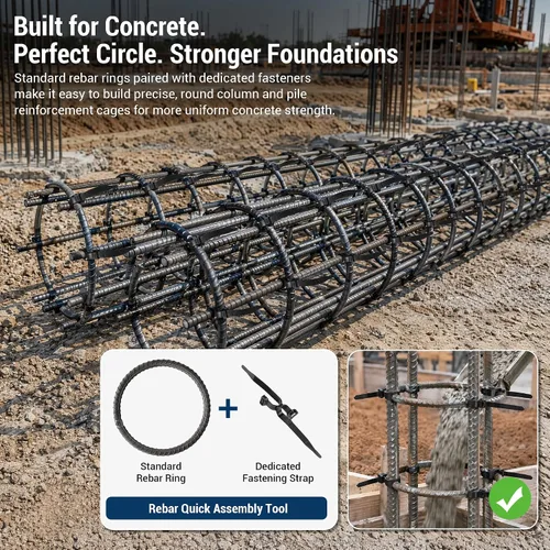 Vista 6 de Single Ring Rebar Form Kit Includes 3 Rebar Rings 12 Rebar Tie Wire 12.5" Heavy-Duty Round Rebar Tying Tool for Columns, Footings & Foundations