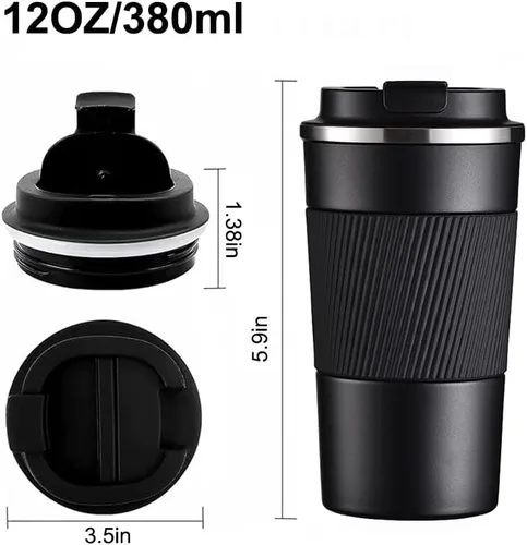 Vista 8 de Taza de café de viaje aislada (12 onzas), vaso de café de acero inoxidable con tapa sellada abatible a prueba de derrames, reutilizable